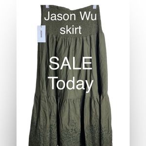 Jason Wu skirt tiered skirt army green smocked waste midi skirt embellished